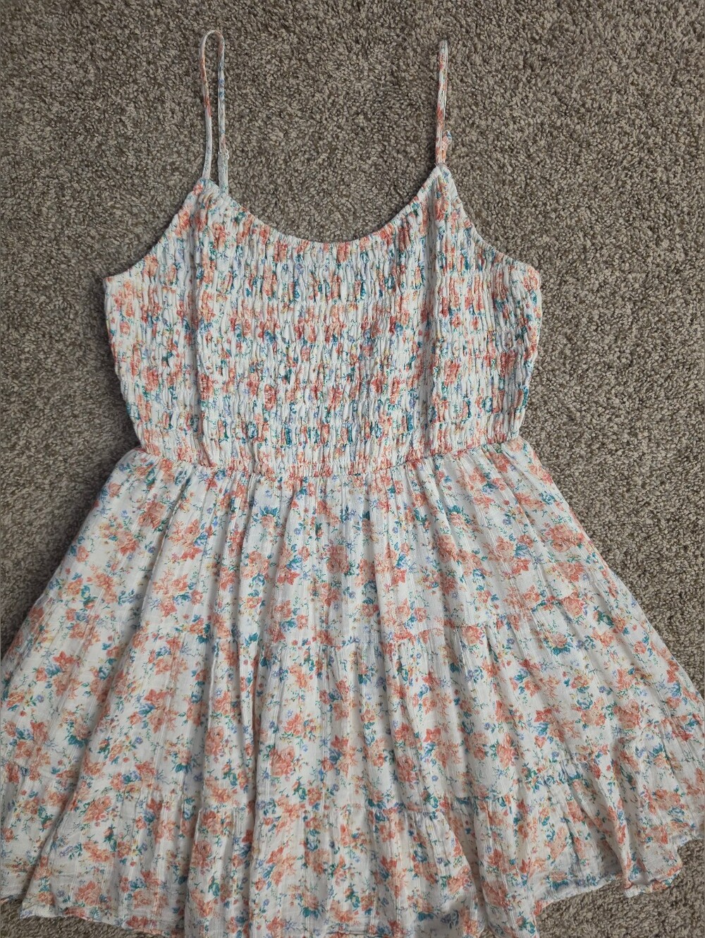 A&E White Floral Smocked Sundress